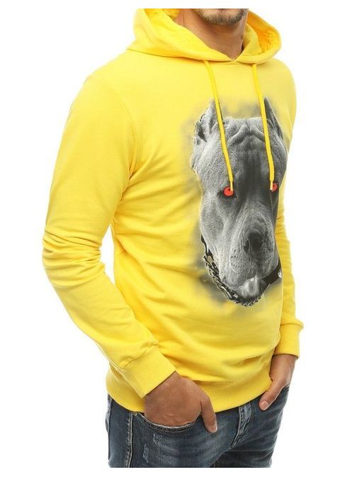 Trendi sárga kapucnis póló kutya lenyomattal