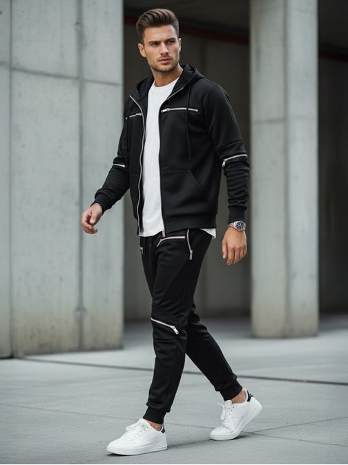 Eredeti fekete tréningruha dekoratív cipzárakkal