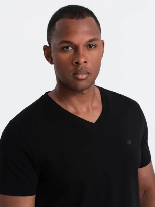 Trendi fekete póló V-nyakkivágással  V3 TSCT-0106