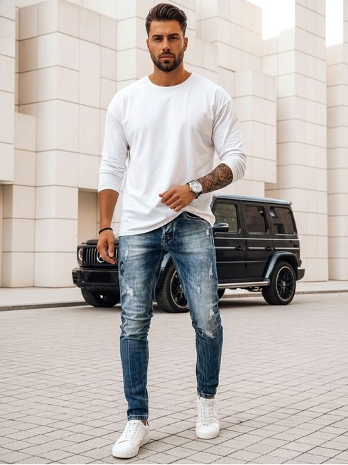 Stílusos kék tépett kék farmer