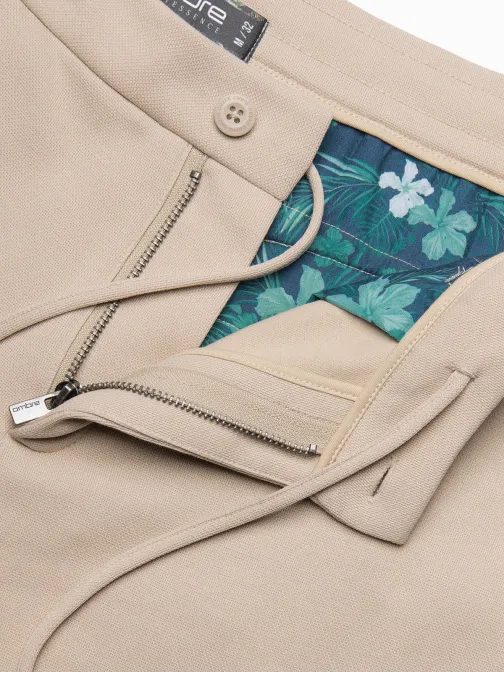 Homok színű rövidnadrág struktúr mintás kötött anyagból V3 SRCS-0126