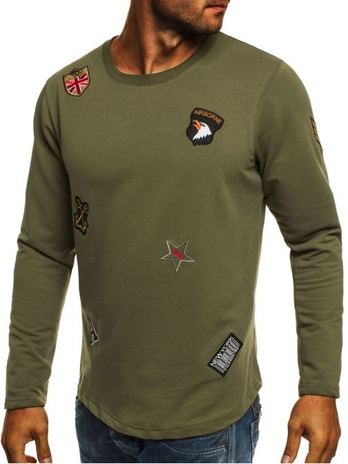 Egyszerű katonazöld férfi pulóver  ATHLETIC 739