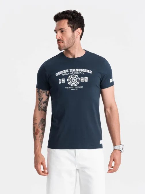 Érdekes kék póló nyomtatással v3 om-tspt-0137