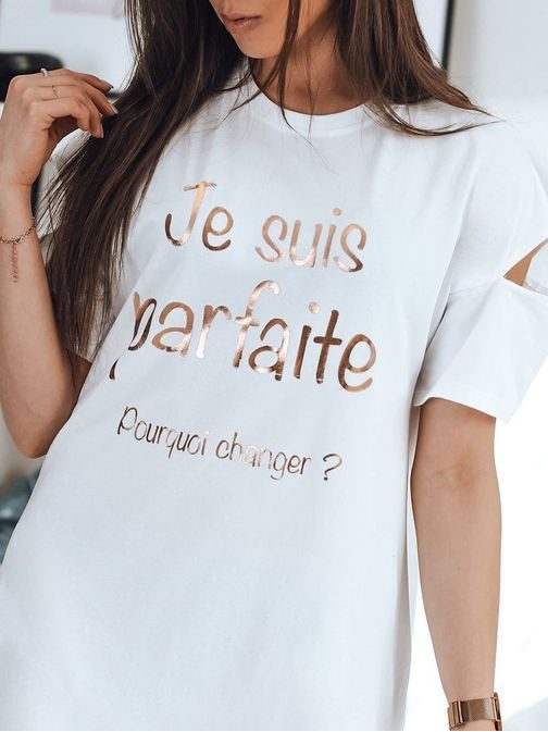 Hosszított fehér oversized női póló Jania