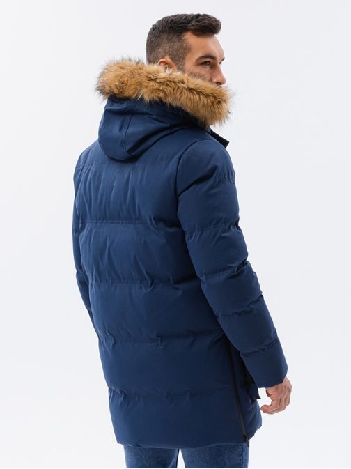 Vonzó sötét kék téli párka kabát V5 C554