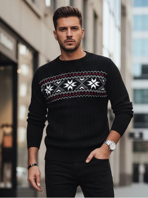Divatos fekete pulóver egyedi mintával