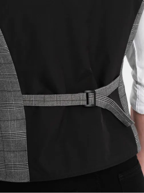 Elegáns grafit szürke káró mintás mellény V2 BLZV-0123