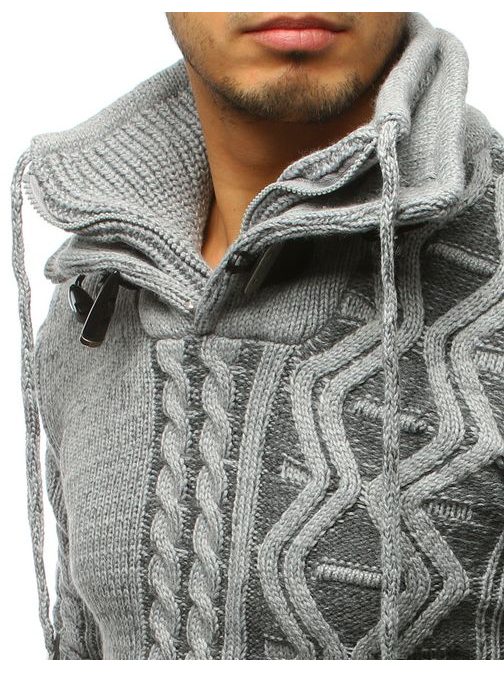Divatos szürke mintás galléros pulóver