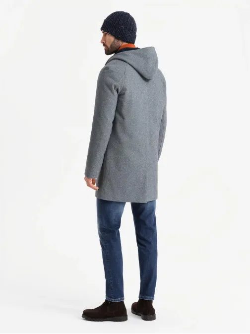 Szürke hosszú kabát kapucnival V1 COWC-0122