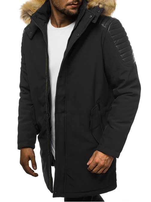 Trendi fekete parka kabát barna szőrmével N/5833