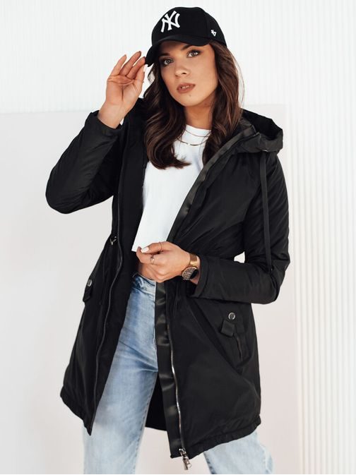 Stílusos fekete női párka kabát Grolin