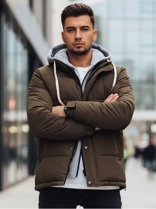 Érdekes khaki téli kabát kapucnival