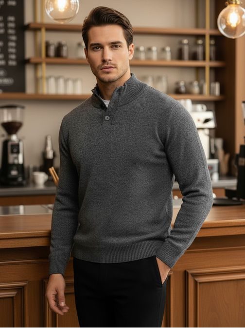 Stílusos férfi szürke pulóver gombokkal