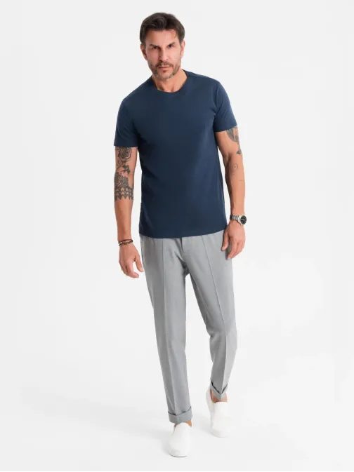 Basic sötétkék pamut póló kerek nyakú póló V2 TSBS-0236