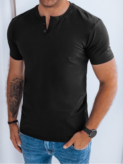 Trendi fekete póló dísz gombos kivágással