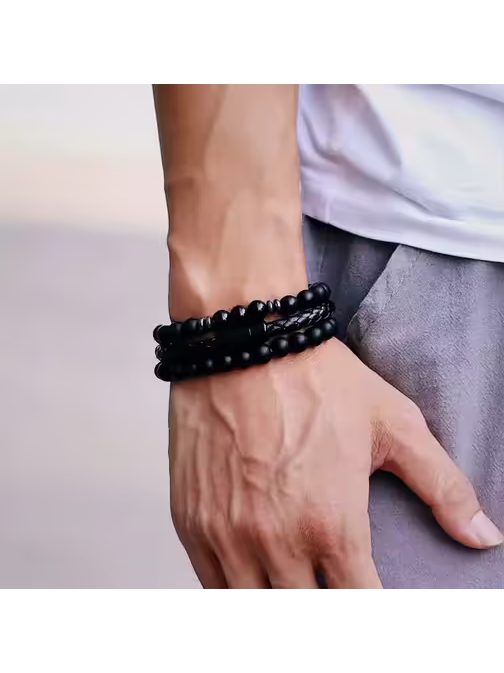 Férfi fekete karkötő modern dizájnnal SH-3091