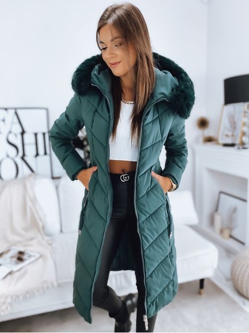 Sötétzöld női téli kabát stílusos kivitelben Simona
