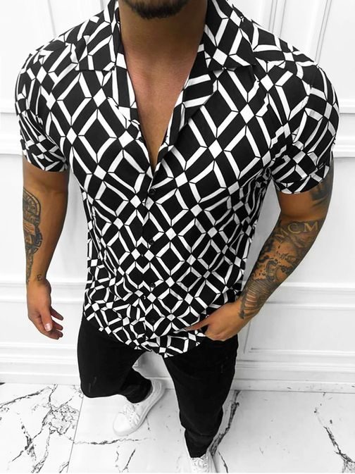 Fekete fehér mintás rövid ujjú ing E/1400/227