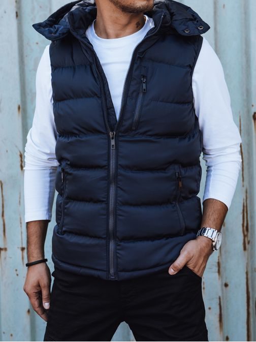 Trendi kék mellény kapucnival