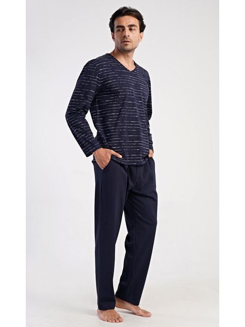 Hosszú csíkos sötétkék férfi pizsama Bart