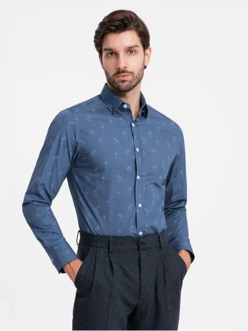 Érdekes sötét kék ing trendi mintával  V5 SHCS-0156