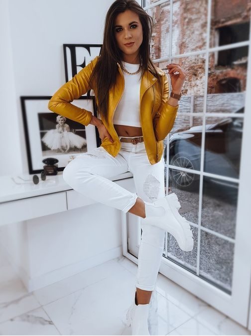 Egyszerű sárga női műbőrdzseki Feels