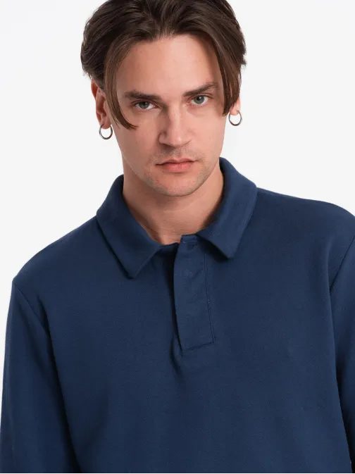 Érdekes férfi sötétkék pulcsi gallérral V5 SSNZ-0149