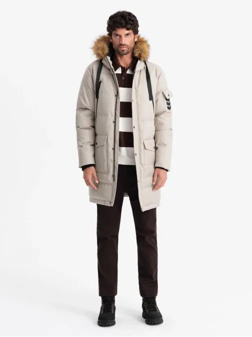 Téli bézs színű parka kabát V5 JALP-0182
