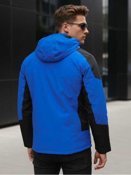 Kék és fekete téli kabát kapucnival