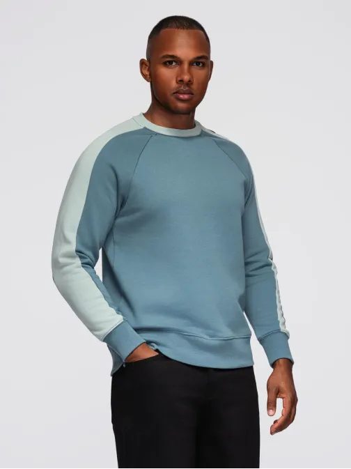 Divatos kék kapucnis pulóver dekoratív ujjakkal V1 OM-SSNZ-0200