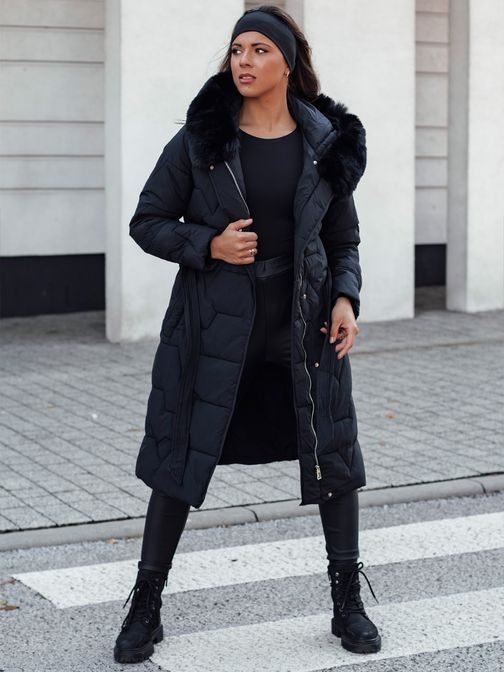 Női fekete hosszú téli kabát Eleness