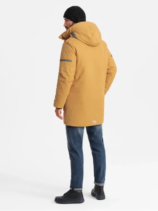 Érdkekes mustár sárga hosszú téli kabát V2 JALJ-0169