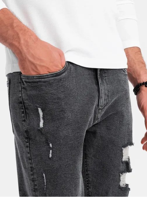 Trendi grafit szürke farmer nadrág tépett részekkel V3 PADP-0163