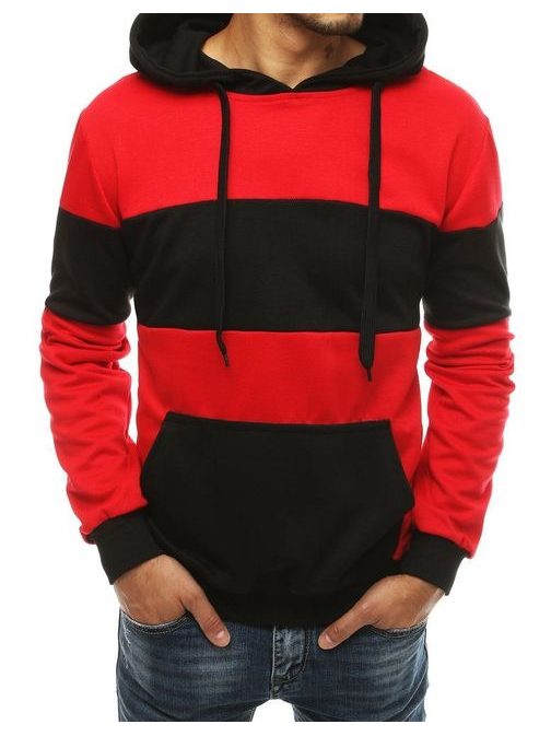 Kombinált fekete piros kapucnis pulóver