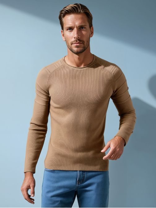 Divatos bézs férfi pulóver