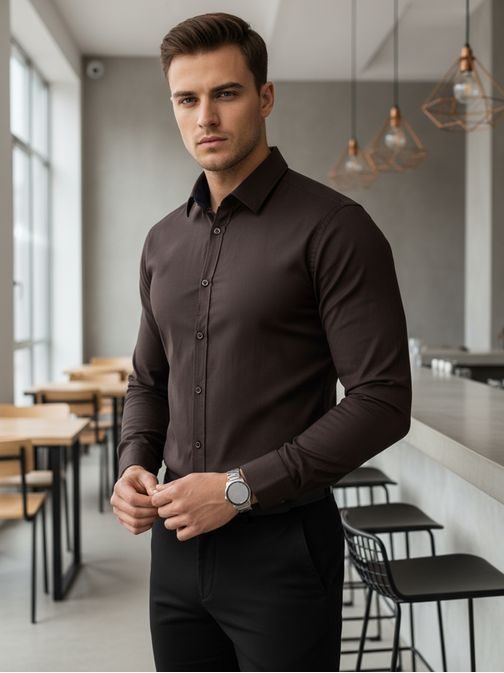 Férfi sötétbarna elegáns ing