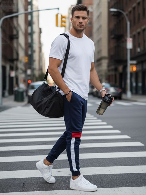 Férfi dizájner melegítőnadrág kék színben