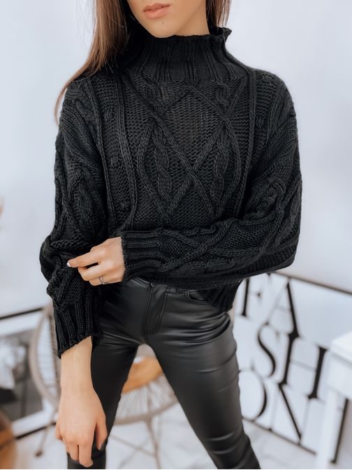 Fekete női pulóver érdekes kivitelben Mandy