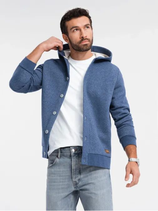 Divatos sötétkék gombos pulóver V1 SSZP-0186