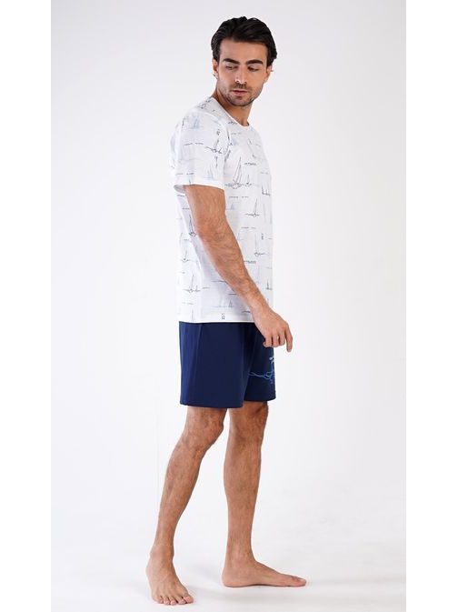Fehér és sötétkék férfi pizsama Sailboat