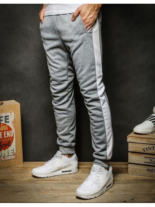 Trendi szürke melegítő nadrág fehér csíkkal