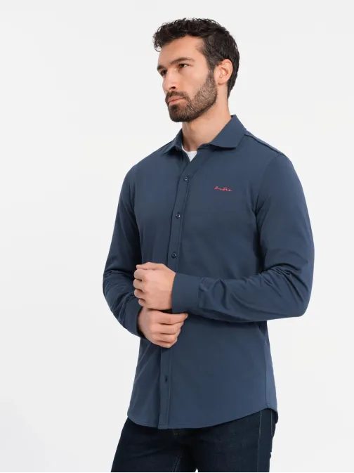 Divatos kék ing hímzéssel  V1 SHCS-0138