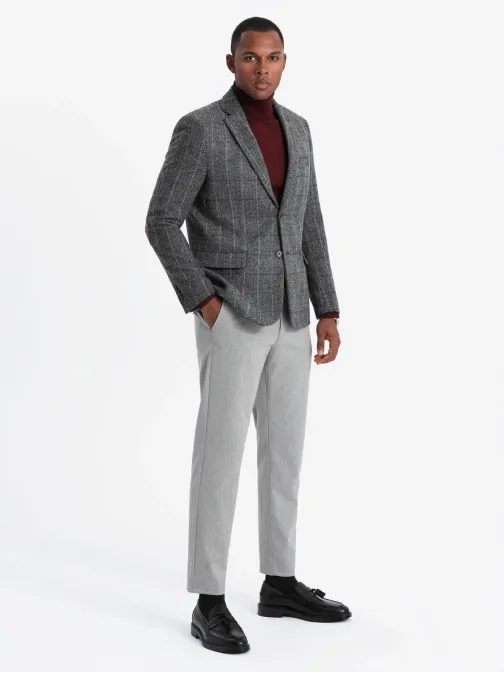 Strukturált szürke férfi kabát V1 BLZB-0137