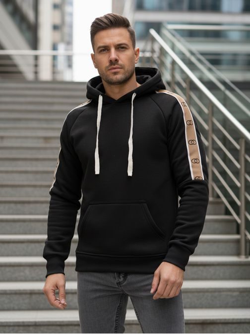 Stílusos férfi kapucnis pulóver fekete színben