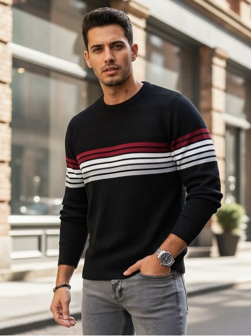 Férfi fekete mintás pulóver