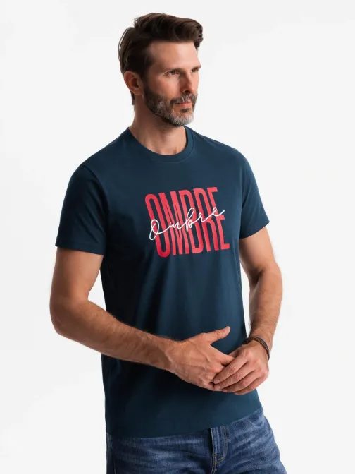 Sötétkék pamut póló OMBRE V3 S2041