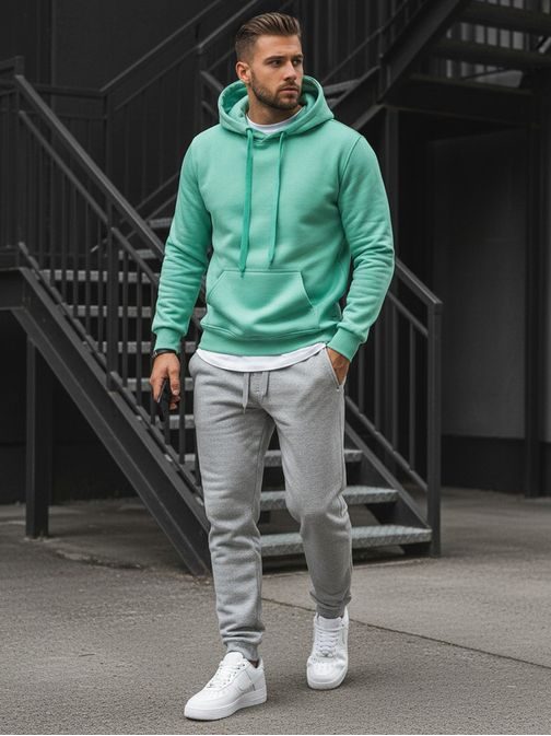 Egyszerű menta zöld kapucnis pulóver