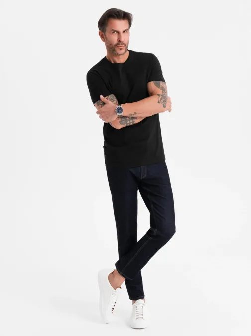 Basic fekete pamut póló kerek nyakkal V1 TSBS-0236