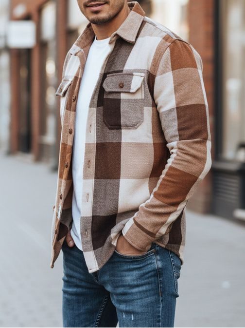 Mellzsebes kockás flanel ing