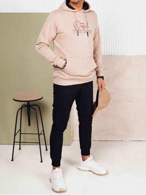 Trendi bézs színű kapucnis pulóver